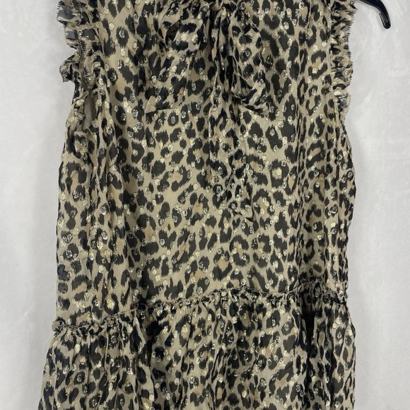 Kate Spade Leopard Print Silk Blend Sparkly Shimmer Ruffle Tie up Blouse - Picture 6 of 9